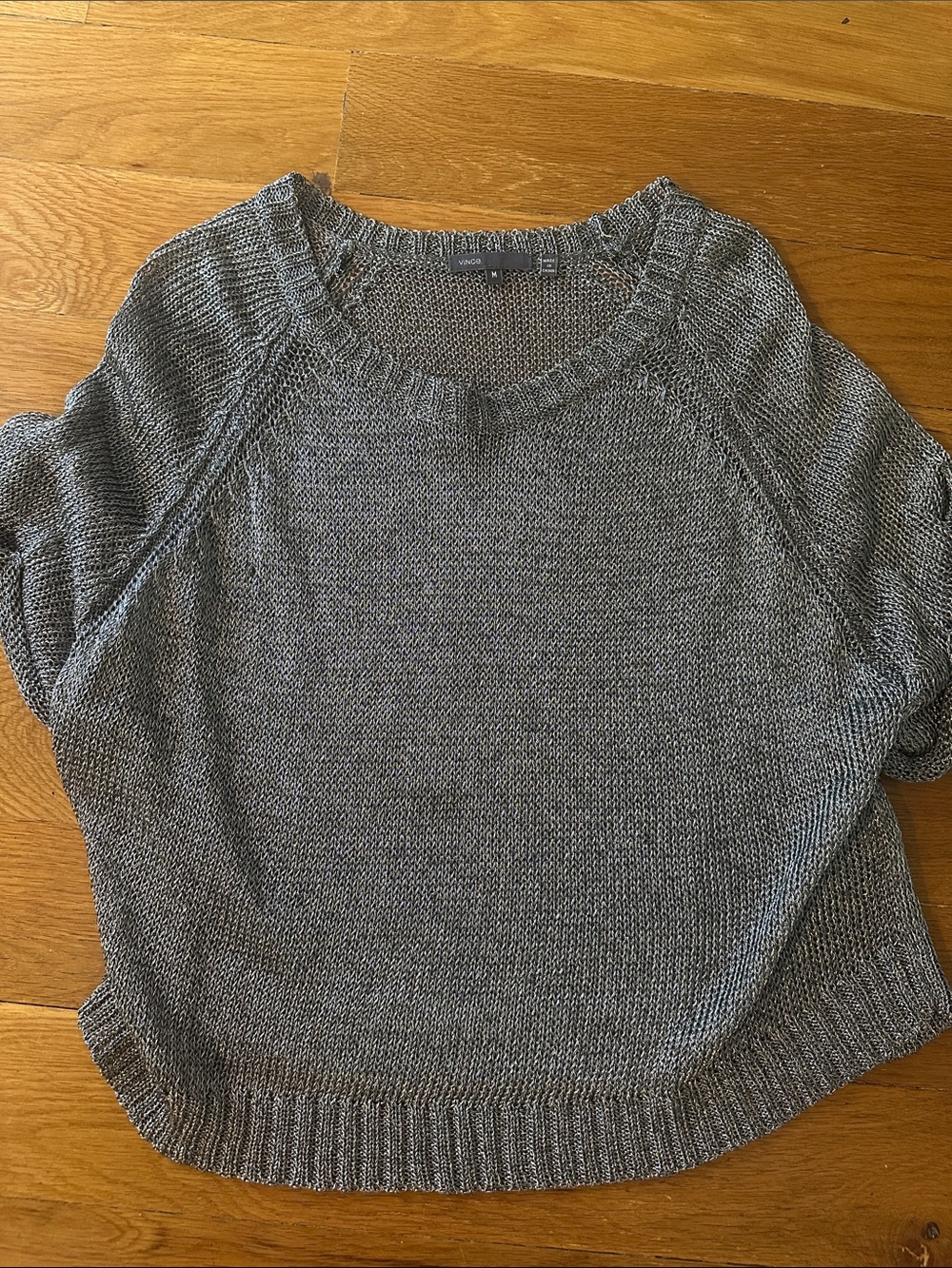Vince Metallic Gray Short-Sleeve Crew Sweater